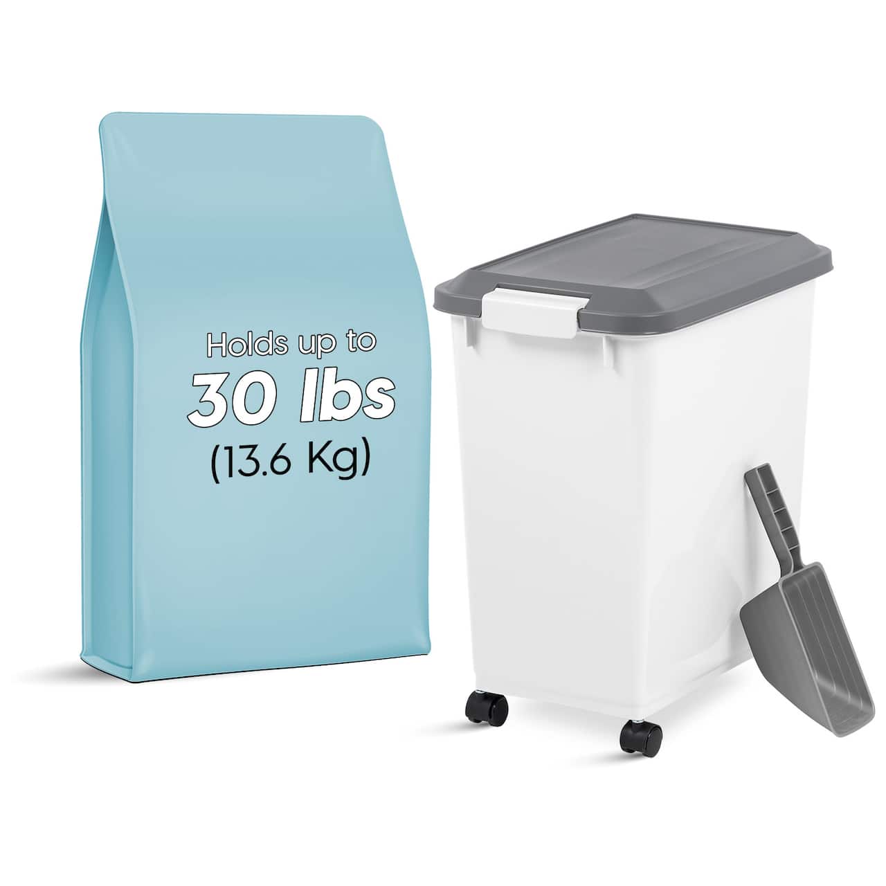 Iris® 30 lbs. Airtight Pet Food Container with Scoop, Gray